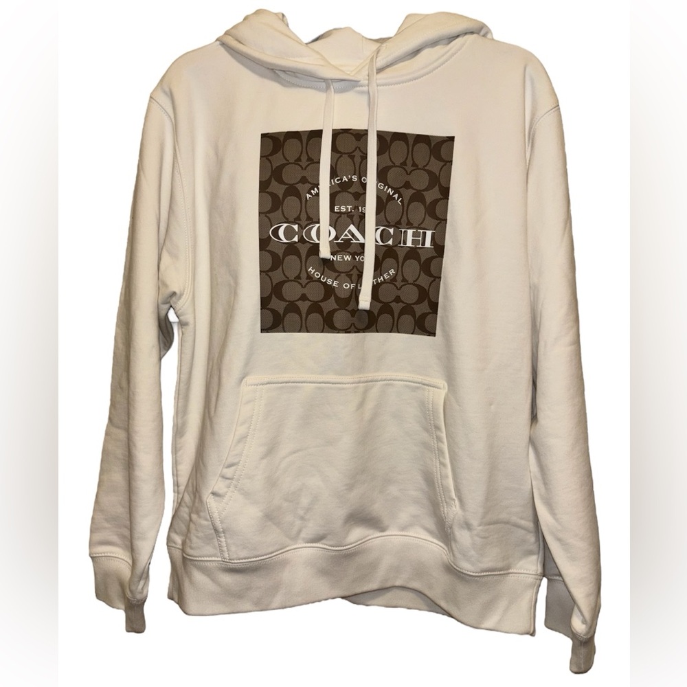 Coach Cream Hoodie with Signature Square